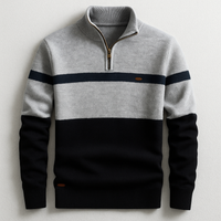 Herren-Strickpullover mit Viertelreißverschluss und Colorblock-Design in Grau Marine
