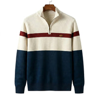 Herren-Strickpullover mit Viertelreißverschluss und Colorblock-Design in Marine Weiß