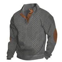 Herren-Strickpullover mit Zopfmuster und Knopfleiste in Dunkelgrau