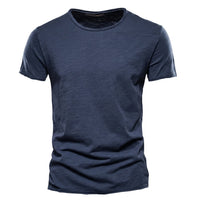 Herren-T-Shirt mit Rundhalsausschnitt und Flammgarn-Struktur in Marineblau