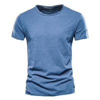 Herren-T-Shirt mit Rundhalsausschnitt und Flammgarn-Struktur in Denimblau