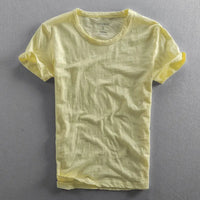 Herren T-Shirt mit Rundhalsausschnitt und Slub-Struktur in Gelb