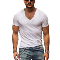 Herren-T-Shirt mit V-Ausschnitt und kurzen Ärmeln in Weiß