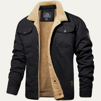 Herren-Utility-Jacke mit Fleecefutter und Knopfleiste in Schwarz
