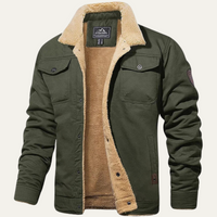 Herren-Utility-Jacke mit Fleecefutter und Knopfleiste in Armeegrün