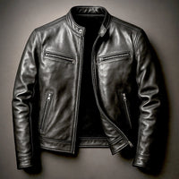 Maximilian | Herren Vintage Biker Quilted Jacket Echtleder Reißverschluss in Biker Schwarz