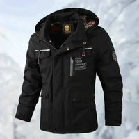 Maximilian | Herren Wasserdichte Steppjacke mit Kapuze Winddichte Outdoorjacke in Schwarz