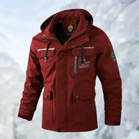 Maximilian | Herren Wasserdichte Steppjacke mit Kapuze Winddichte Outdoorjacke in Rot