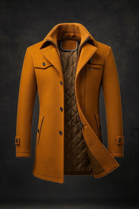 Dominik | Herren Wool Coat gefütterter Wollmantel mit Doppelkragen in Braun