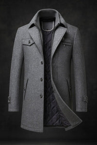 Dominik | Herren Wool Coat gefütterter Wollmantel mit Doppelkragen in Grau