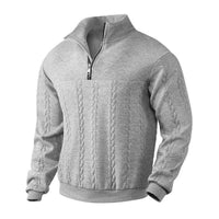 Andreas | Herren Zopfstrick-Pullover mit Viertelreißverschluss Knit Sweater in Grau Marmoriert