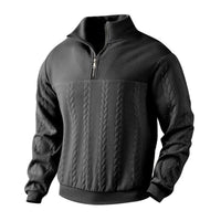 Andreas | Herren Zopfstrick-Pullover mit Viertelreißverschluss Knit Sweater in Schwarz