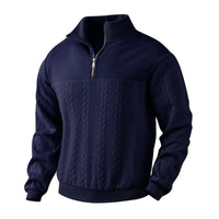 Andreas | Herren Zopfstrick-Pullover mit Viertelreißverschluss Knit Sweater in Marineblau