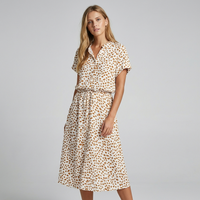 Elizabeth - Damen Midi Hemdkleid mit Tierdruck und kurzen Ärmeln in Braun