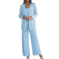 Damen Langarm-Set mit Pailletten in Hellblau