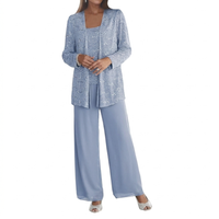 Damen Langarm-Set mit Pailletten in Himmelblau