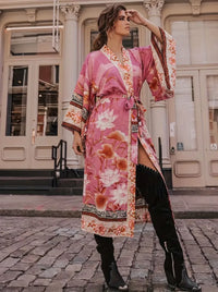 Isabella | Damen Maxi Kimono in Rosa