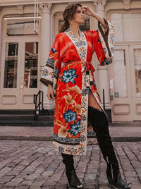 Isabella | Damen Maxi Kimono in Rot Orange