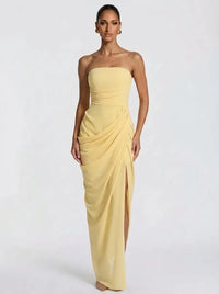 Olivia | Damen-Maxikleid mit Schnürung und seitlichem Schlitz in Gelb