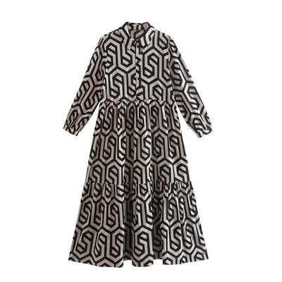 Adelona | Langärmliges Kleid mit geometrischem Muster