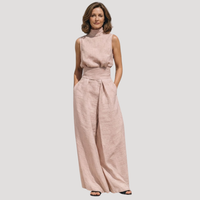 Ilaria | Damen Zweiteiler Rollkragen Oberteil Weite Hose Set in Hellrosa