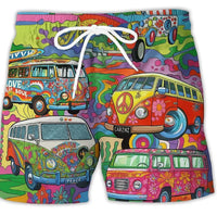 Schnelltrocknende Badeshorts mit Kordelzug Busmotiv in Rot