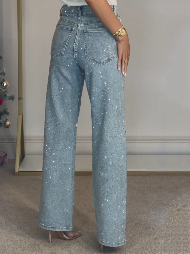 Amelie | Damenjeans Hohe Taille, Glitzernde Details, Dunkelblau