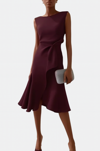 Beatrice | Damen Midikleid Drapiert Asymmetrisch Modern Elegant Festlich in Burgunderrot