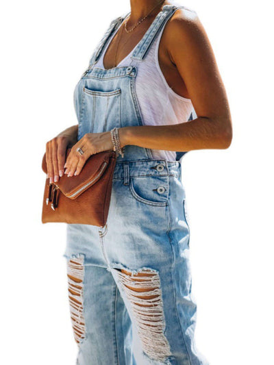 Fudus | Neuer Stil Lässiger Pendler Zerrissener Mid Waist Denim Overall