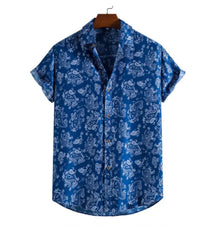 Herren Patterened Kurzarmhemd in Blau