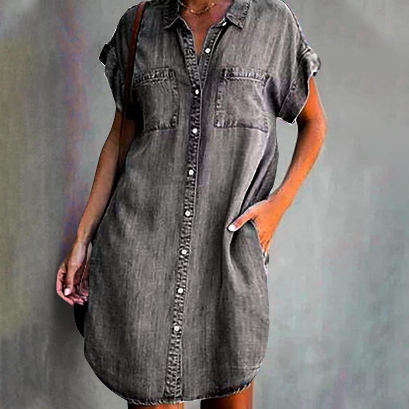 Belcy - Lässiges Jeans-Hemdkleid mit Knopfleiste und Taschen für Damen