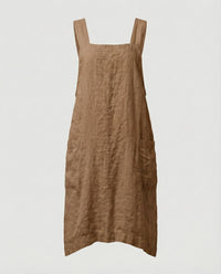 Heidi | Damen Midi Schürzenkleid mit quadratischem Ausschnitt und Taschen in Khaki