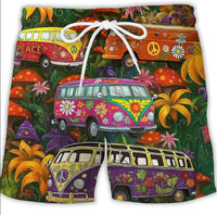 Schnelltrocknende Badeshorts mit Kordelzug Busmotiv in Mehrfarbig