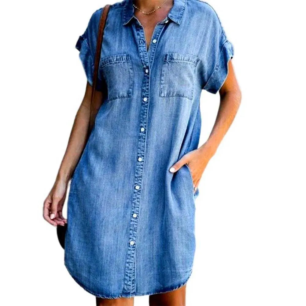 Belcy - Lässiges Jeans-Hemdkleid mit Knopfleiste und Taschen für Damen