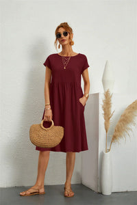 Avenyra | Damen Soft-Touch Kleid Taschen Komfort Casual Feminin in Bordeaux