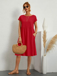 Avenyra | Damen Soft-Touch Kleid Taschen Komfort Casual Feminin in Rot