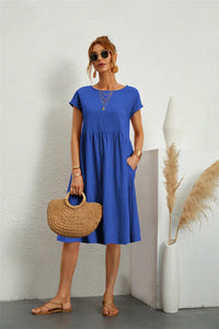 Avenyra | Damen Soft-Touch Kleid Taschen Komfort Casual Feminin in Blau