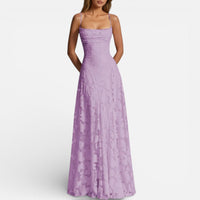 Léonie | Damen Maxikleid Spaghettiträger Ausgestellter Rock Feminin Sommer in Lila