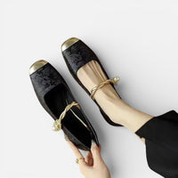 Julia | Damen Orthopädische Ballerinas Knöchelriemen Absatz Komfort in Schwarz