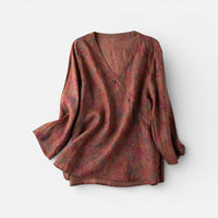 Hanna | Damen Tunika Langarm V-Ausschnitt Muster Casual Elegant in Braun