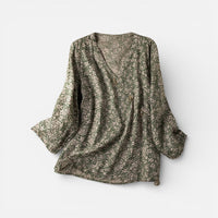 Hanna | Damen Tunika Langarm V-Ausschnitt Muster Casual Elegant in Grün