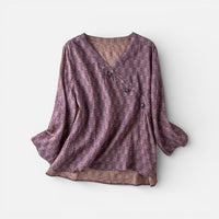 Hanna | Damen Tunika Langarm V-Ausschnitt Muster Casual Elegant in Lila