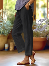 Oona | Damen Leinenhose Leicht Sommer Komfort Casual Natürlich in Schwarz