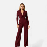 Dominique | Damen Jumpsuit Anzugkragen Elegant Business Modern Chic in Rot