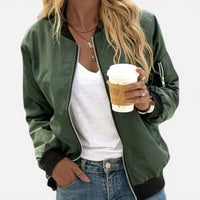 Lili | Damen Bomberjacke Reißverschluss Elastische Bündchen Urban Trend in Grün