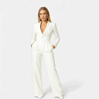 Dominique | Damen Jumpsuit Anzugkragen Elegant Business Modern Chic in Weiß