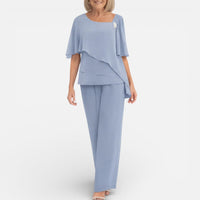 Aurore | Damen Hosenanzug Fließende Bluse Weite Hose Elegant Business in Hellblau
