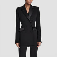 Dorothée | Damen Blazerkleid Doppelreihig Taschen Business Elegant in Schwarz