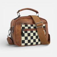 Frida | Damen Schultertasche Karomuster Verstellbar Klassisch Herbst in Braun