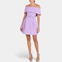 Éloise | Damen Schulterfreies Cocktailkleid Faltendetail Elegant Party in Lila